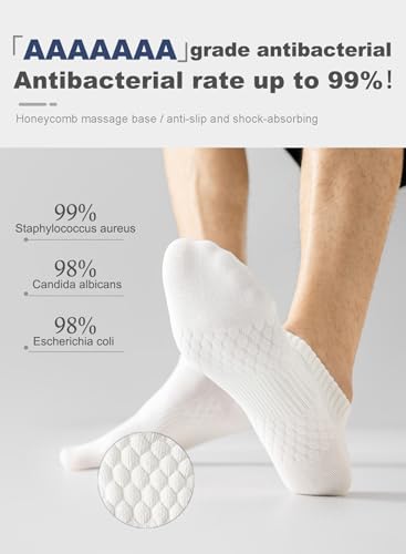 infino® Men's Ankle Socks 5-Pack - Summer Mesh Breathable Socks with 7A Antibacterial Technology, Moisture Wicking, Anti-Slip Massage Sole