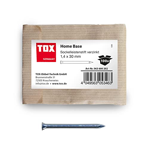 TOX Pointes pour plinthes Home Base bleu galvanisé avec tête fraisée profonde en emballage papier recyclable, taille 1,4 x 30 mm, pour la fixation de plinthes, lattes, bois etc. 100 pièces Cover