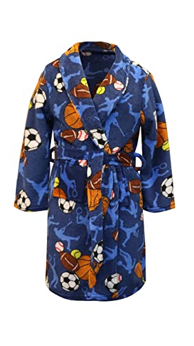 Plush For Life Boys Robe Long Sleeves With Pockets, Kimono Style Kids Bathrobe Soft Plush Cozy Fluffy Fuzzy Belted House Robes For Loungewear Sleepwear, Great Gifts For Kids, Sport Print, 8/10 Medium #TOP29
