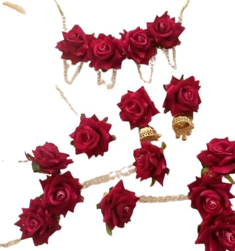 masoom Red Rose Floral jewellery for Baby Shower Floral jewellery Designer Pink Jwellery Set Earrings, Bracelet & Maang Tika for haldi/babyshower/mehandi (B0CRVNMGK4) Amazon Price History, Amazon Price Tracker