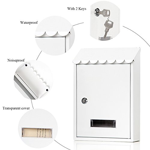 Image of Mailboxes Wall Mount with Key Lock - Jssmst Small Mail Boxes Horizontal, 12.2 x 8.3 x 3.05 Inch, White New