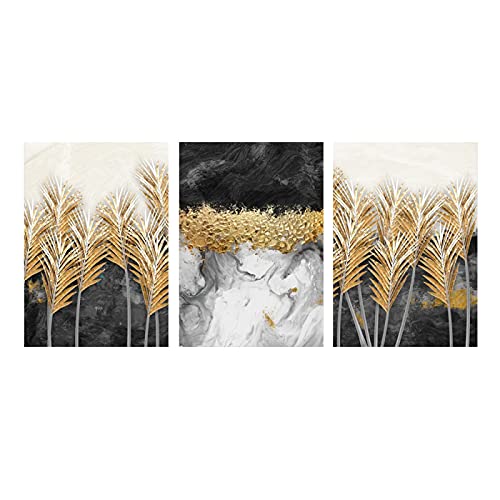 Tableaux nordique moderne salon abstrait noir blanc or 70x100cm