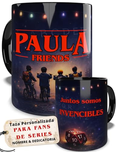 Taza personalizada con nombre y dedicatoria diseños inspirados en series y películas estilo retro ciencia ficción y cultura regalo original amigos dia del padre para cumpleaños y fans (BLACK EDITION)