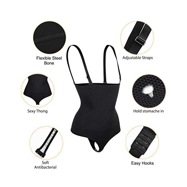Nebility-Women-Waist-Trainer-Shapewear-Thong-Bodysuit-Seamless-Tummy-Control-Panty-Faja-Open-Bust-Body-Shaper Nebility Women Waist Trainer Shapewear Thong Bodysuit Seamless Tummy Control Panty Faja Open Bust Body Shaper (XL/2XL, Black)