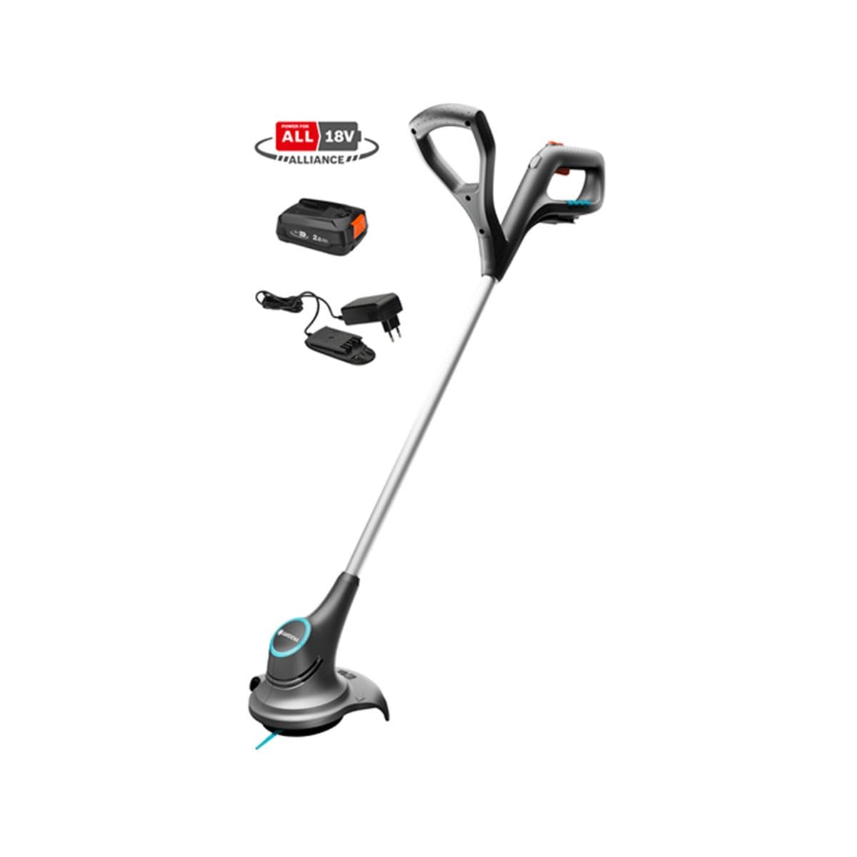Gardena Trimmer a batteria SmallCut 23/18V P4A set pronto all’uso: trimmer con diametro di taglio di 230 mm, impugnatura ergonomica, peso ridotto, lama di ricambi integrata (14702-20)