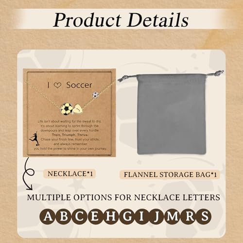 Soccer Initial Letter Heart Necklace,14K Gold Plated Jewelry Gifts for Women — view 3