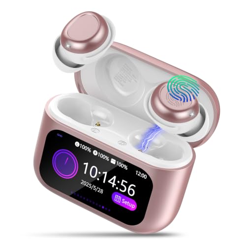 ZYHKON Bluetooth in Ear Touch Screen Sleep Headphones, Small Design Mini Sleep Earbuds for Side Sleepers, 48H Playtime Sleep Earphones Clear Calls, Carmine Pink