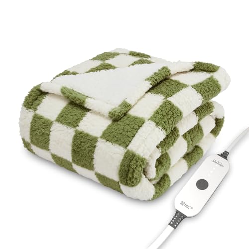 Sunbeam Printed Royal Sherpa Foot Pocket Heated Throw Electric Blanket, 50