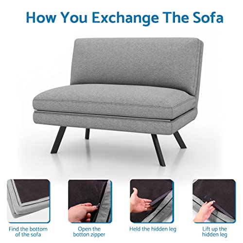 Liferecord Convertible Futon Sofa Bed 4 In 1 Multi-Function Modern Mini Single Floor Sleeper Chair With Adjustable Backrest For Living, Small Room Apartment, Dorm, Grey #TOP6