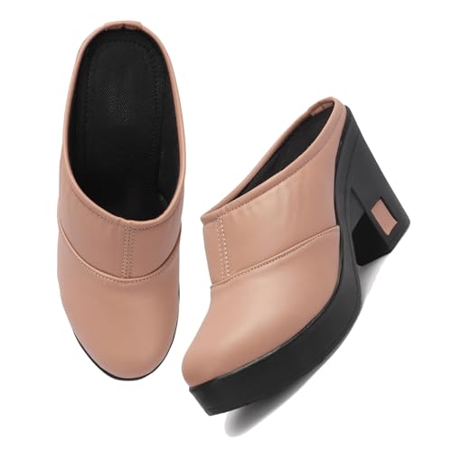 TRYME Fabulous Attractive Perfect for Every Occasion Block Heel Mules Sandal Womens and Girls Peach