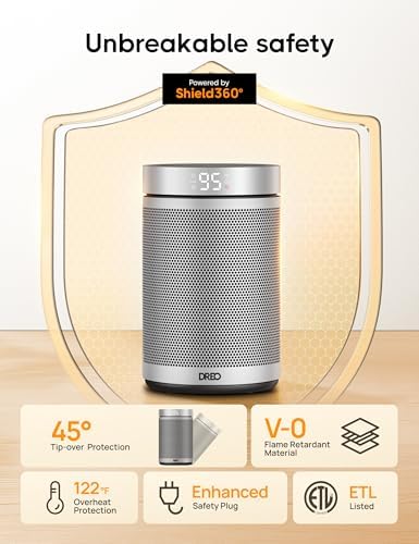 DREO Space Heater, Portable Electric Heaters for Indoor Use with Thermostat, 1-12H Timer, Eco and Fan Mode, 1500W PTC Ceramic Safety Heat for Office Bedroom Home, With Remote, Silver - 4
