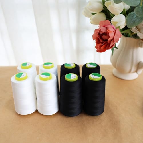 Black & White Sewing Thread, 8PCS 40S/2 3000 Yard Spool Serger Thread, All Purpose Polyester Thread Serger Thread Cones - Thumbnail 2
