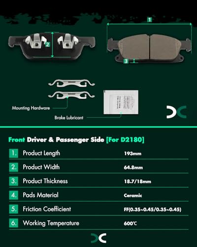 Image of SCITOO D2180-9053 Disc Brake Pads Sets Front Ceramic Brake Pads w /Hardware