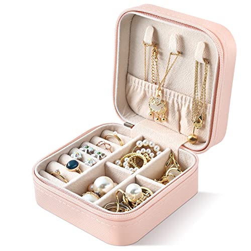 Image of Jewellery Box for Women, Girls, Children, Travel Small Jewellery Storage Box for Necklaces, Earrings and Bracelets, Pink, Polyvinyl Chloride PVC