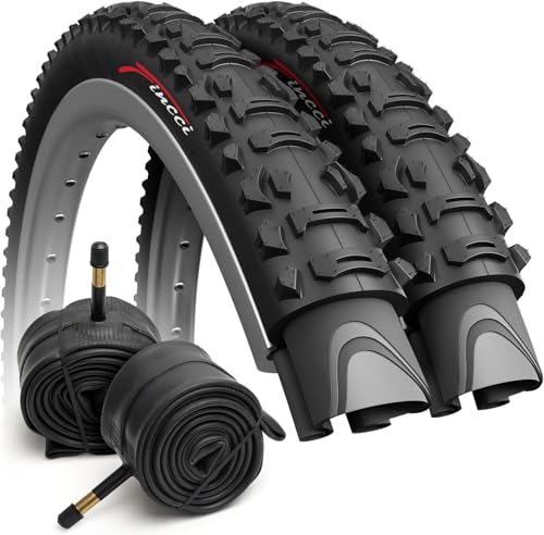 Fincci Fahrradreifen 26 Zoll 1.95 mit 2X Fahrradschlauch 26 Zoll Autoventil Schrader 48 mm - MTB 26.Reifen 50-559 für Mountainbike, E Bike, Hybrid Fahrrad - Falt Fahrradmantel 26 - 60 TPI