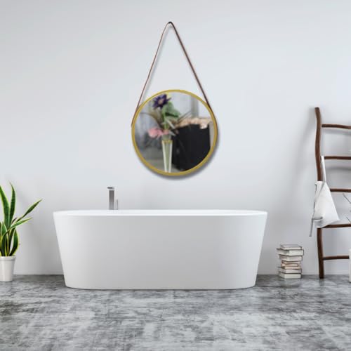 Image of Modern Elegance Round Wall-Mounted Mirror Metal Framed Wall Mirror Bathroom Mirror Living Room Mirror Home Decor Mirror 18 x 18 Inches Golden MF 75