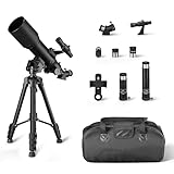 Amazon Basics Telescope, 70mm Aperture 400mm AZ Mount, Portable w/Lightweight Tripod, Phone Holder, Carry Bag, Black