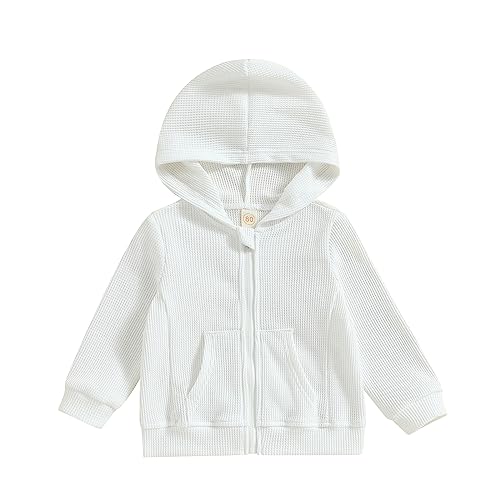 Image of Siyova Toddler Hoodie Kids Hooded Sweatshirt Solid Color Long Sleeve Zip-up Sweatshirt Jacket for Boys Girls with Pocket (White, 3-4 Years)