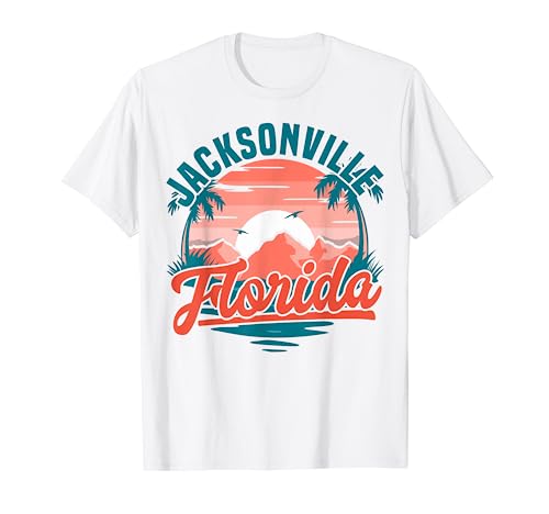 Jacksonville Florida Beach Vacation Ocean Palm Tree Sunset T-Shirt