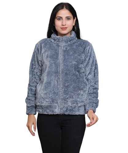 Image of Women's Ultra-Soft Plush Fleece Winter Jacket with High Neck & Full Front Zipper | Warm Cozy Fur Coat for Casual, Travel, Outdoor & Daily Cold Weather Wear