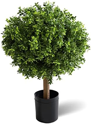 TREC 26 Inch Tall Boxwood Ball-Shaped Artificial Topiary W/Pot Indoor/Outdoor, Patio Decor Home Decor Artificial Topiariy Trees for Front Porch