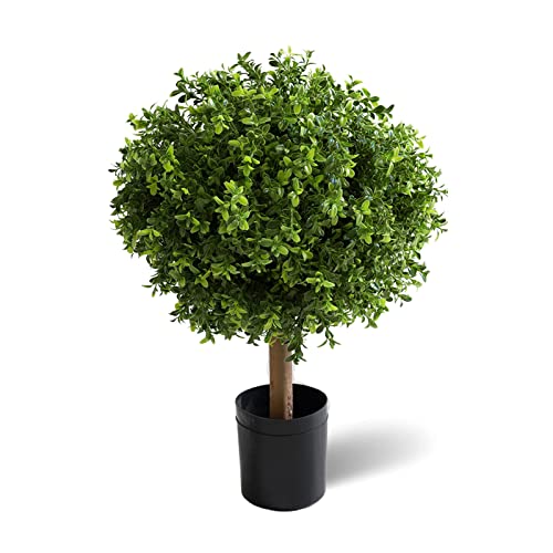 Trec 26 Inch Tall Boxwood Ball-Shaped Artificial Topiary W/Pot Indoor/Outdoor, Patio Decor Home Decor Artificial Topiariy Trees For Front Porch #TOP23