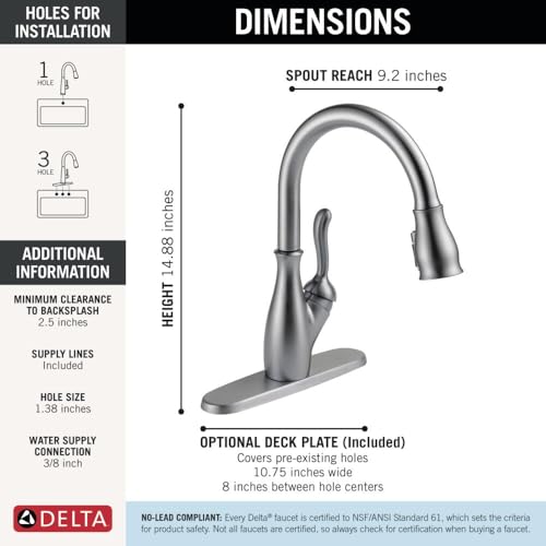 Delta Leland Brushed Nickel Kitchen Faucet, Kitchen Faucets with Pull Down Sprayer, Kitchen Sink Faucet, Faucet for Kitchen Sink with Magnetic Docking Spray Head, Arctic Stainless 9178-AR-DST by DELTA - Image 2