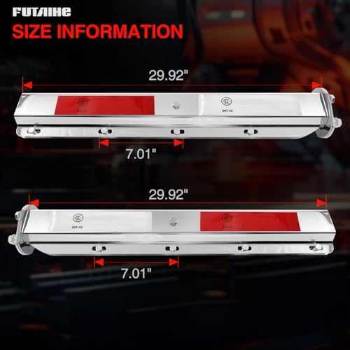Image of Straight Spring Loaded Mud Flap Hanger Bracket Set 2-1 /2 inch Bolt Spacing 29.5 inch Length Fit With Aluminum Reflective Tapes For Semi Trucks, 2 Pcs