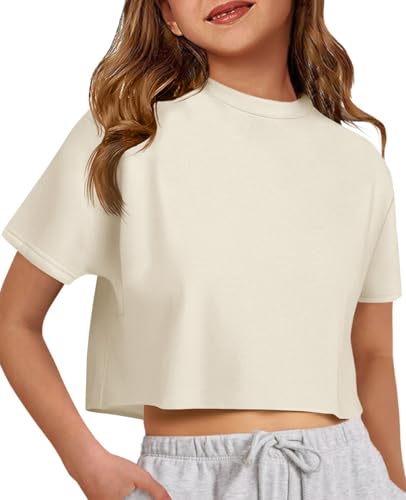 Image of ZDC Girls Athletic Oversized Crop Tops Kids Drop Shoulder Short Sleeve T Shirts Workout Tees