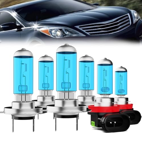Image of Headlight Bulbs Compatible With Hyundai Azera 2011-2014, H7 High Beam + H7 Low Beam + H11 Fog Lights Halogen Light Bulb Combo, Super Bright 6000K White, Plug and Play, Pack of 6