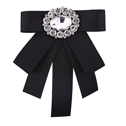 Wcysin Rhinestone Pre-Tied Ribbon Brooch Bow Tie Pin Collar Bow for Women Girls