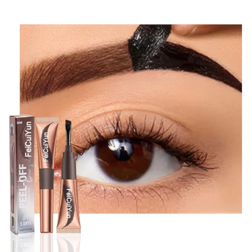 FeiCuiYun Eyebrow Tattoo Peel Off Tint Gel for Women, Warm-Dark Brown Peel Off Eyebrow Tint with 150°Small Curved Tray, Last Up to 5 Days, Waterproof, Fuller & Defined Looking Brows (04#Chocolate)