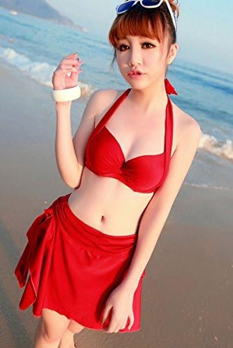 Amazon レディース 水着 ビキニ パレオ付き ３点セット 赤 かわいいピンクのヘアゴムセット L レッド ビキニ セパレーツ 通販