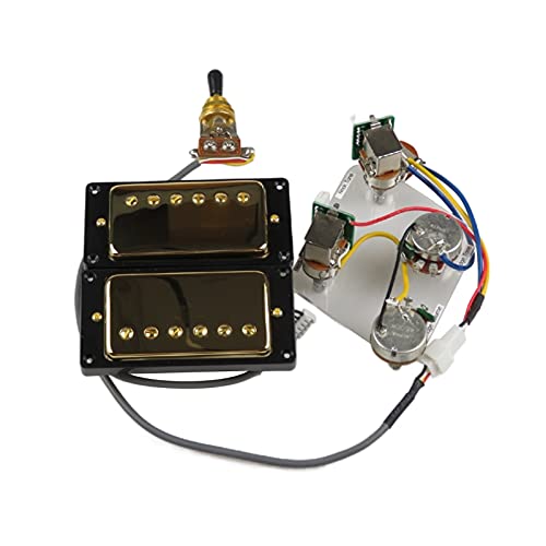 Pickups De Guitarra Humbucker Pickups Cuello Y Puente Pickup 4c Cableado Arnés Push-Pull Single Set para Gibson Epiphone Guitar Pastillas de Guitarra eléctrica (Color : Gold Black Frame)