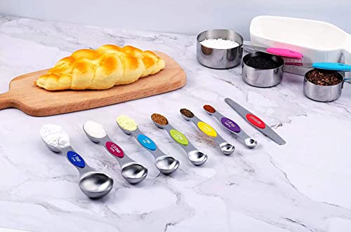 Tiluck Measuring Cups And Magnetic Measuring Spoons Set, 7 Stainless Steel Measuring Cups, 6 Double-Sided Stainless Steel Measuring Spoons & 1 Leveler (7+7) #TOP5