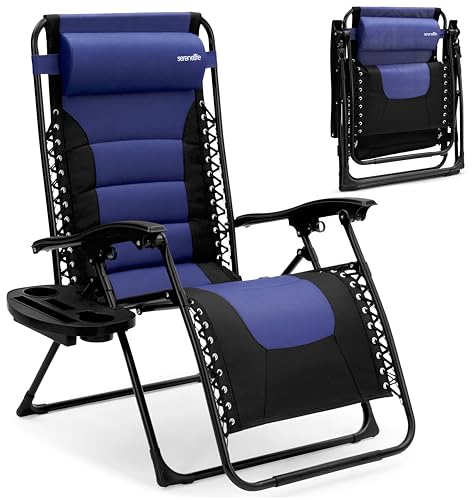 SereneLife Oversized Padded Zero Gravity Lounge Chair, Foldable Outdoor Patio Recliner, Anti Gravity...
