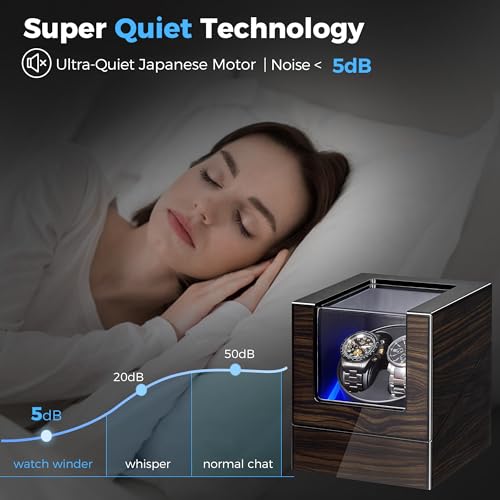 Image of ANWBROAD Watch Winder for Automatic Watches Double with Super Quiet Motor Flexible Watch Pillows LED Backlight Wooden 5 Modes Battery or Type-C Adapter