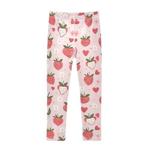Wusikd Strawberry Cute Girls' Leggings Toddler Doodles Pink Hearts Kids Yoga Pants Dance Active Tights 4T