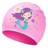 Bonnet de Bain pour Enfants, Bonnet de Natation pour Enfants de 4 à 12 Ans, Bonnet de Bain en Silicone, avec Motif sirène, adapté à la Natation et à la plongée