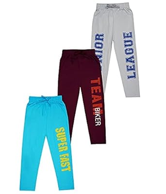 KYDA KIDS 100% Cotton Printed Track Pant for Boys | Loose Fit Printed Pants for Boys | Elastic Waist with Drawstring, Multicolor (Pack of 3)