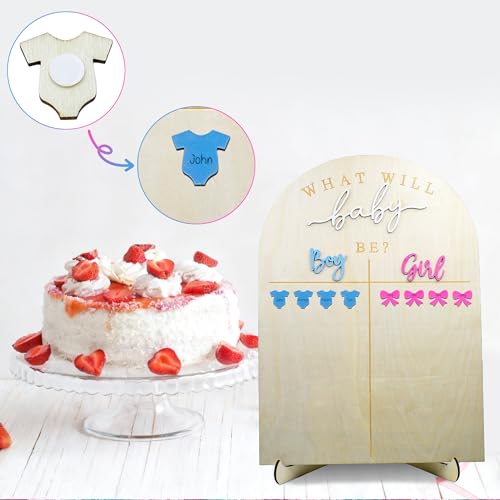 Wooden Baby Gender Reveal Voting Board with Stand, Stickers and 2 Pens by QCCTPUU - Used condition - Image 4