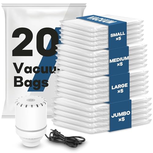 LUXJET 20 Combo Vacuum Bags for Clothes Storage, Vacuum Sealed Bags for Clothing, Bedding, Blankets and Comforters, Space Saver for Luggage Packing and Moving (20 PACK COMBO)