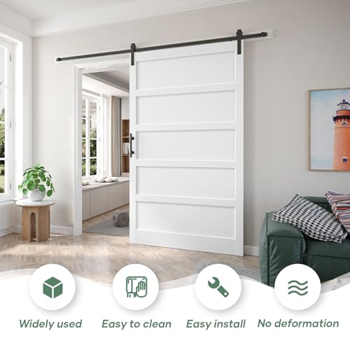 Image of Fredbeck 54 inchx96 inch Sliding Barn Doors with 9 ft Barn Door Hardware Kit,Assembly Required,5-Panels Slab,White