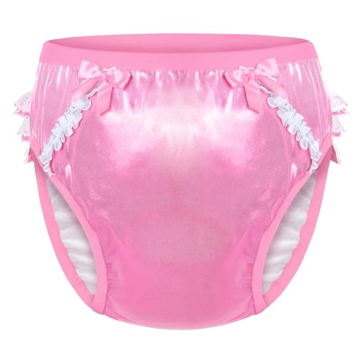 Image of Littleforbig Comfortable Washable Reusable Ruffled Lace Bow Pretty Shiny Glitter Waterproof Adult Training Pants