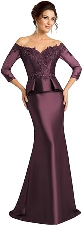 Off Shoulder Mother of the Bride Dress Satin Mermaid Wedding Guest Gown