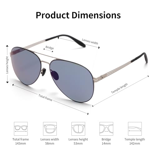 Classic Premium Aviator Sunglasses for Men and Women, Matte Grey Frame with Polarized Blue Lenses, Full UV Protection3