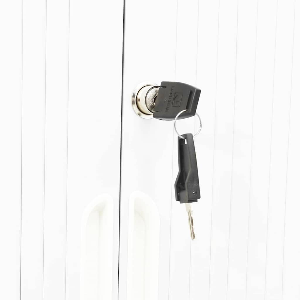 Armadio Ante Scorrevoli Acciaio con Serratura, Bianco 90x40x90 cm | Mobiletto salvaspazio in metallo per ufficio e corridoio con 2 ripiani regolabili e chiusura di sicurezza.