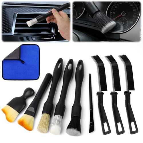 10 Pcs Car Detailing Brushes Set Car Interior Cleaning Brush in Soft/Middle/Hard Non-Scratch Car Interior Brush Ultra soft Detailing Brushes for Cleaning Interior Exterior Air Vents of Cars