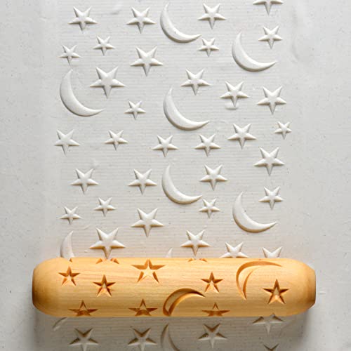 MKM Pottery Tools Wood Big Hand Rollers for Clay (BHR-13 Stars and Moons)