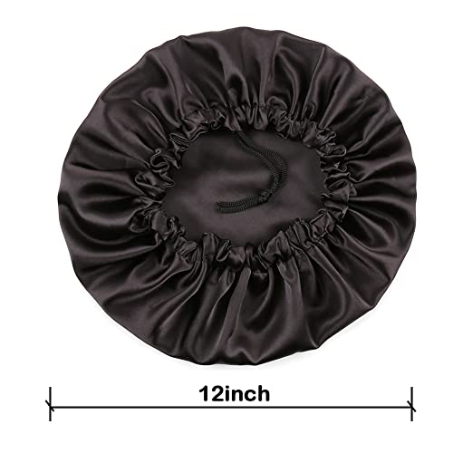 Image of Extra Large Adjustable Double Layer Satin Hair Bonnets with Drawstring for Women Night Sleeping Long Silky Satin
